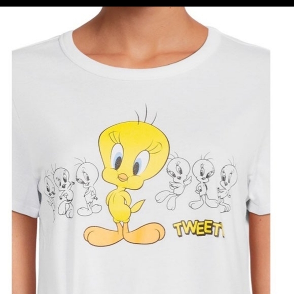 WB Looney tunes tweety bird t-shirt cropped top Ruched Sizes variety - Picture 4 of 9